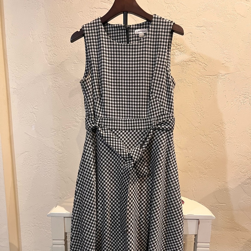 Calvin Klein Black and White Halter Midi Dress